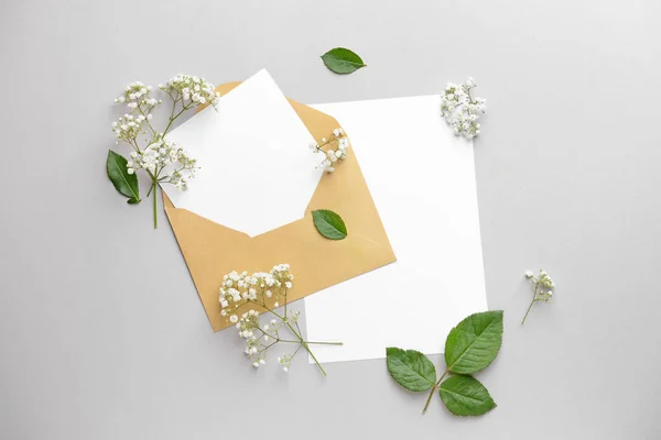 Mockup of invitation on grey background — Stock Photo, Image