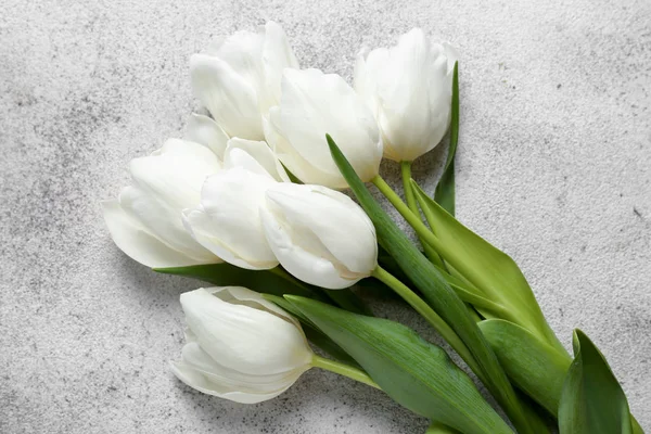 Beautiful tulip flowers on grey background — Stock Photo, Image