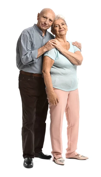 Retrato de casal sênior no fundo branco — Fotografia de Stock