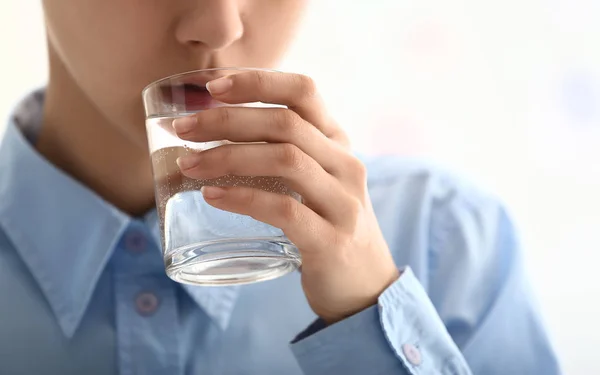 Woman drinking water, closeup — Stock Photo, Image