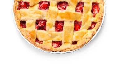 Beyaz arka planda lezzetli çilekli turta