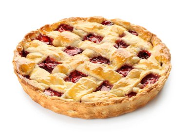 Beyaz arka planda lezzetli çilekli turta