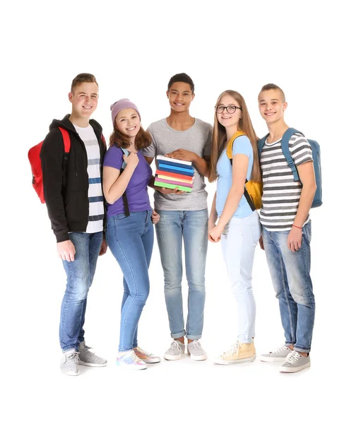 Группа подростков на белом фоне — стоковое фото
