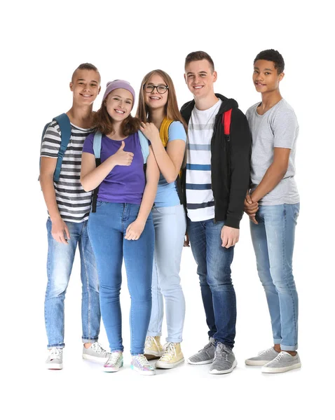 Group of teenagers on white background — Stock Photo, Image