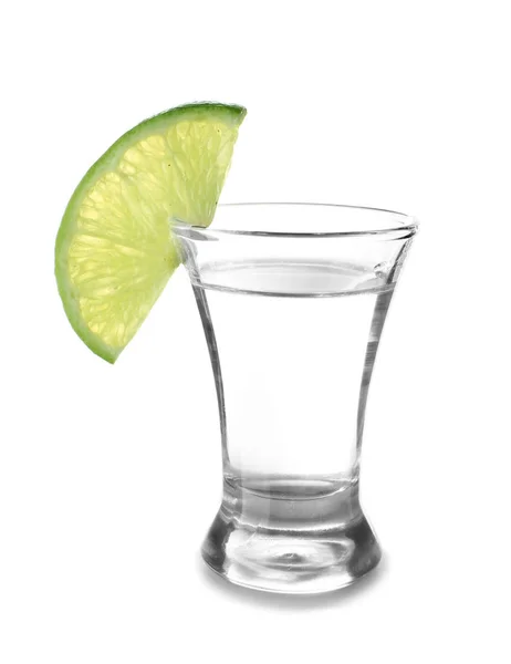 Shot van Tequila op witte achtergrond — Stockfoto