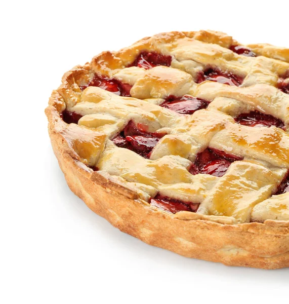 Tasty strawberry pie on white background — Stock Photo, Image