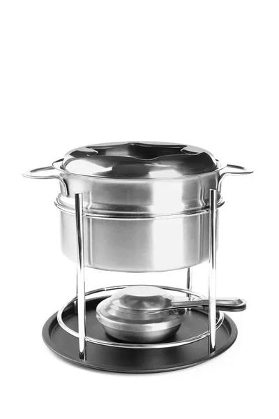 Pote de fondue no fundo branco — Fotografia de Stock