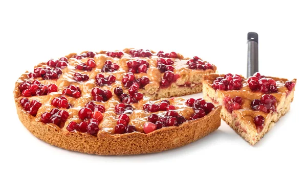 Tasty cranberry pie on white background — Stock Photo, Image