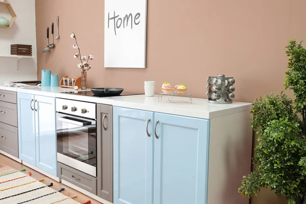 Modern interior of kitchen with stylish furniture — Stock Photo, Image