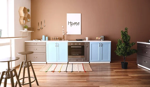 Modern interior of kitchen with stylish furniture — Stock Photo, Image