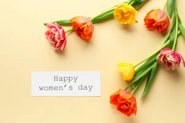 Tarjeta de felicitación para el Día Internacional de la Mujer sobre fondo de color —  Fotos de Stock