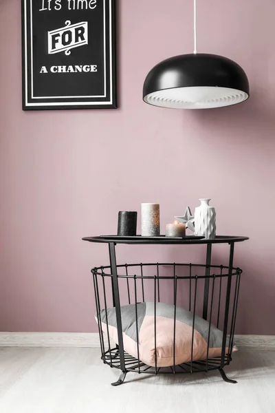 Interior of light room with table and color wall — Stock Photo, Image