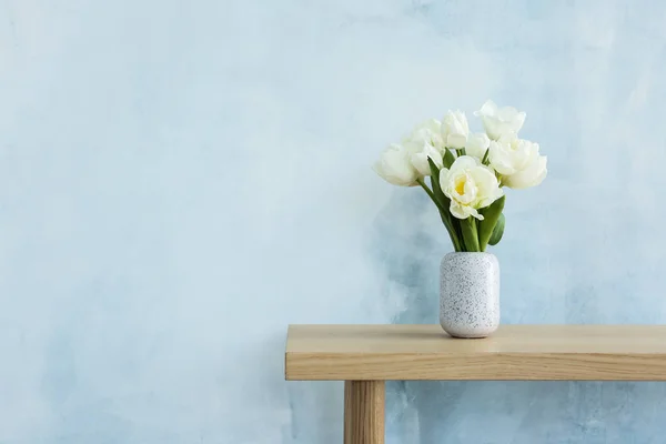 Vase with beautiful tulips on table — Stock Photo, Image