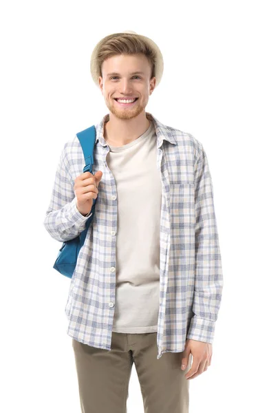 Young tourist on white background — Stock Photo, Image