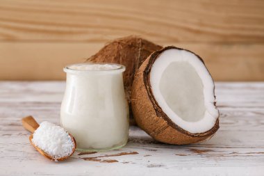 Hindistan cevizi yağı tablo ile jar