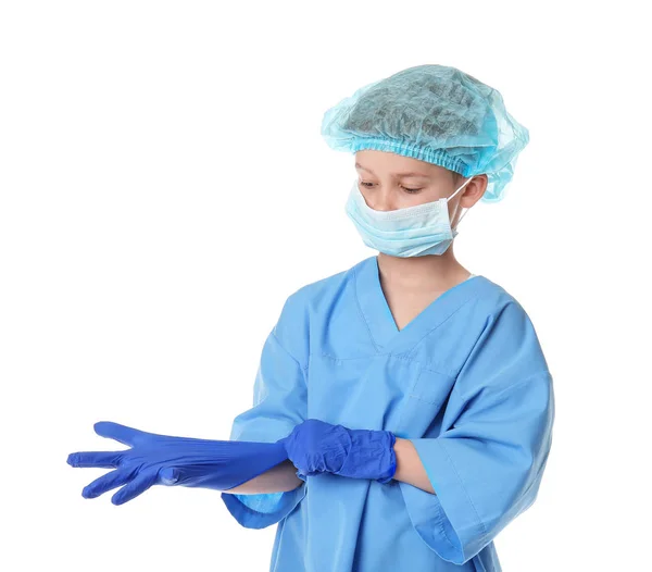 Retrato de pequeno cirurgião sobre fundo branco — Fotografia de Stock