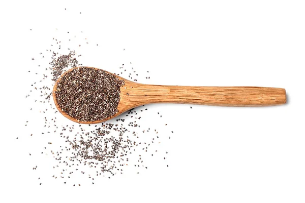 Spoon with chia seeds on white background — Stock Photo, Image