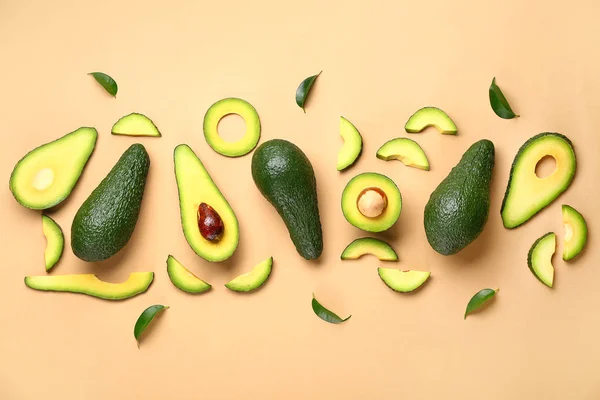 Fresh cut avocado on color background — Stock Photo, Image
