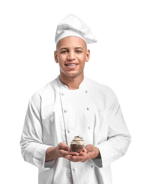 Chef afroamericano masculino sobre fondo blanco —  Fotos de Stock