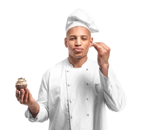 Chef afroamericano masculino sobre fondo blanco —  Fotos de Stock