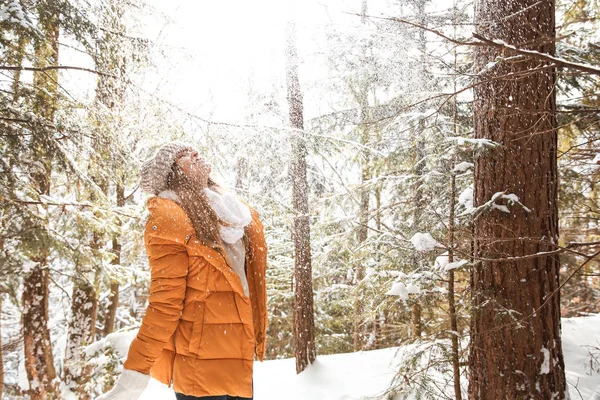 Beautiful woman in winter forest — Stock Photo, Image