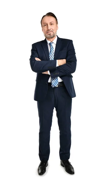 Ritratto di bell'uomo d'affari maturo su sfondo bianco — Foto Stock