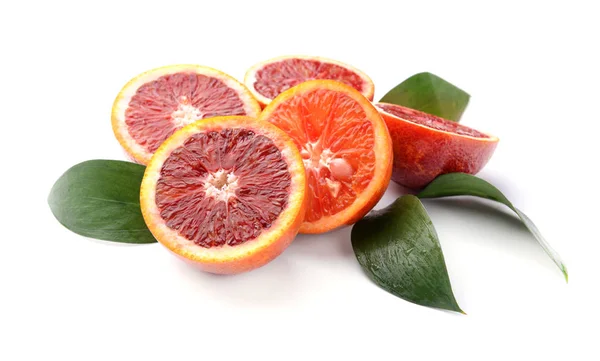 Cut blood oranges on white background — Stock Photo, Image