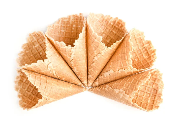 Crunchy wafer cones on white background — Stock Photo, Image