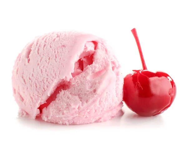 Sabroso helado de cereza sobre fondo blanco — Foto de Stock