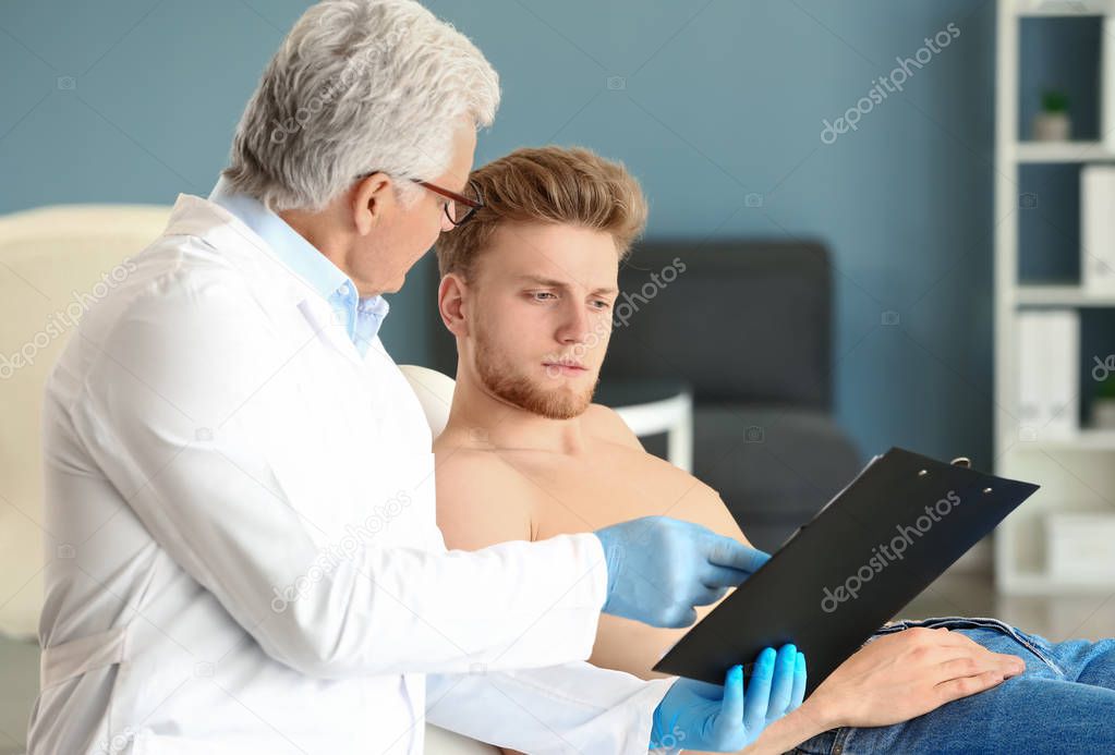 Male patient at urologist's office