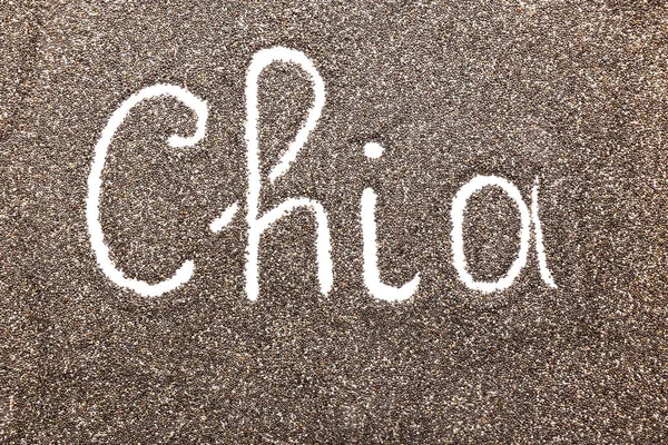 Word CHIA written on seeds — Stock Photo, Image