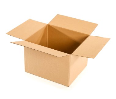 Karton kutuyu beyaz arkaplanda aç