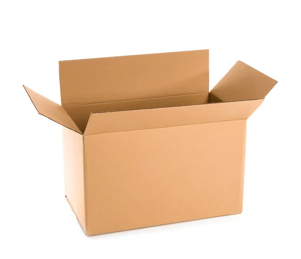 Caja de cartón abierta sobre fondo blanco —  Fotos de Stock