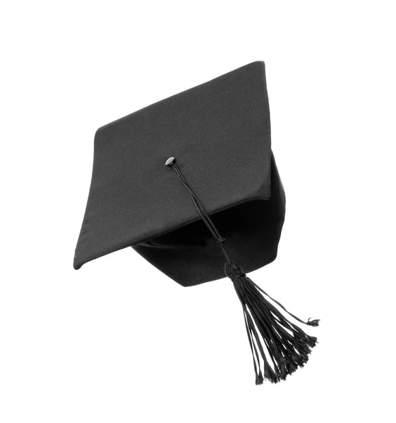 Falling mortar board on white background — Stock Photo, Image