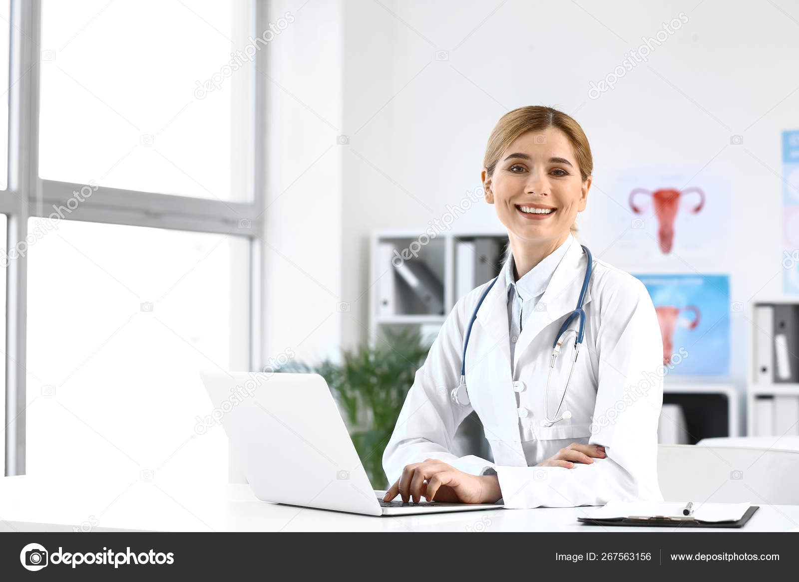 Beautiful gynecologist working in her office Stock Photo by ©serezniy ...