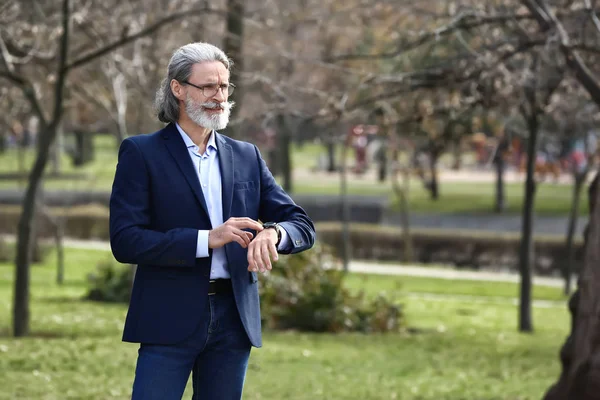 Handsome mature businessman waiting for client outdoors — Stock Photo, Image