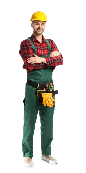 Male electrician on white background — Stock Photo, Image