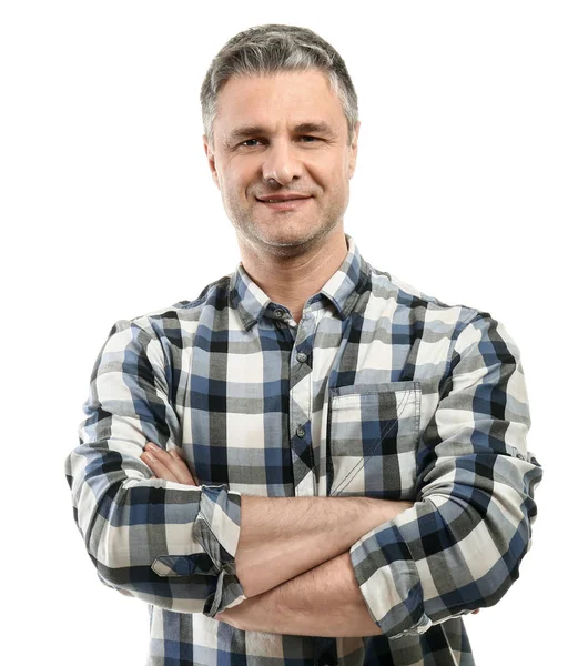 Portrait of handsome mature man on white background — Stock Photo, Image