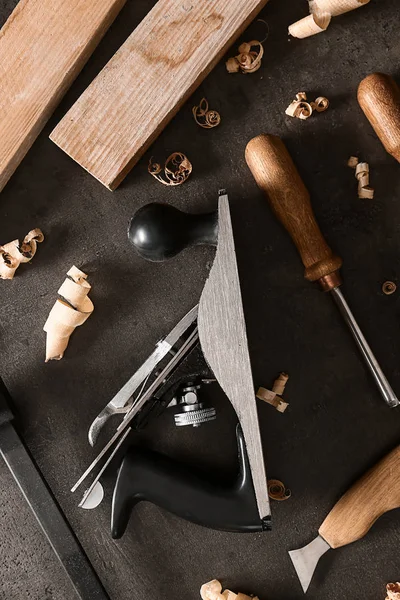 Set of carpenter's tools on grey background — Stock Photo, Image