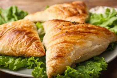 Tabakta lezzetli samosas, closeup