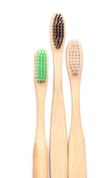 Wooden brushes on white background. Zero waste concept — Stock Photo, Image