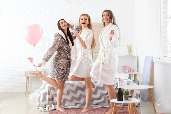Beautiful young women during hen party at home — Stock Photo, Image