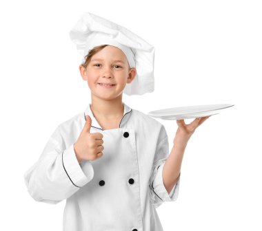 Beyaz arka planda komik küçük şef