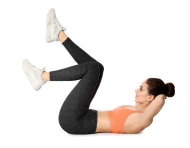 Beyaz arka planda sportif kadın eğitimi