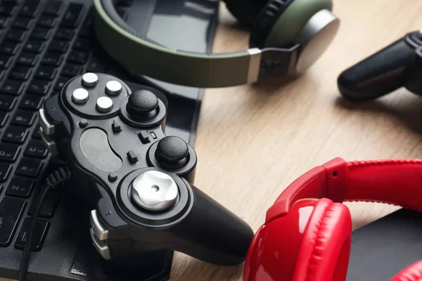 Modern gaming accessories on table