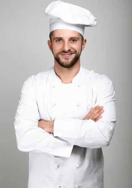 Chef masculino sobre fondo claro — Foto de Stock