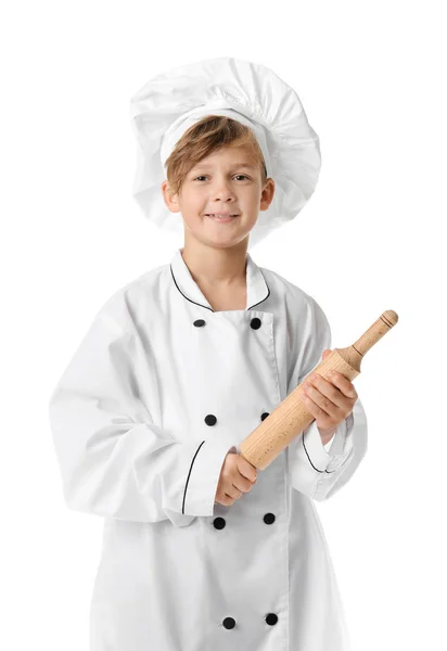 Grappige kleine chef-kok op witte achtergrond — Stockfoto