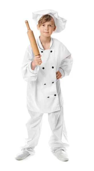 Engraçado pequeno chef no fundo branco — Fotografia de Stock