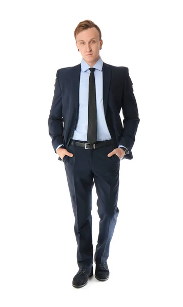 Knappe stijlvolle zakenman op witte achtergrond — Stockfoto