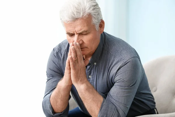 Portrait of sad senior man at home — Stock Photo, Image